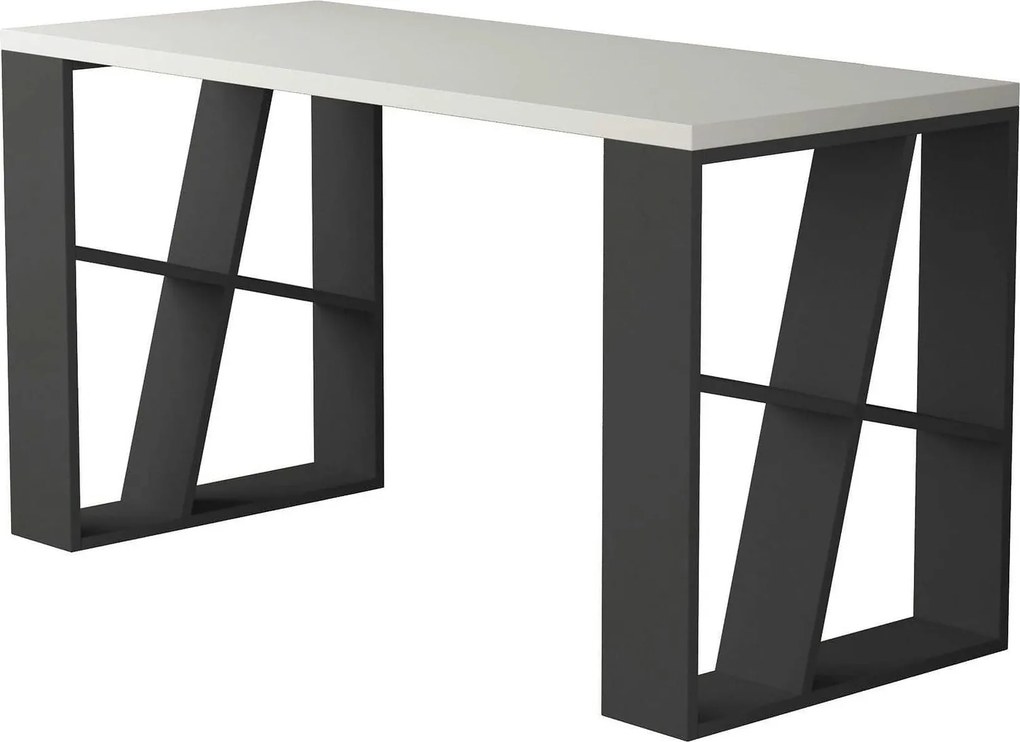 Masa birou HONEY, alb/gri antracit, PAL melaminat, 140x60x75 cm