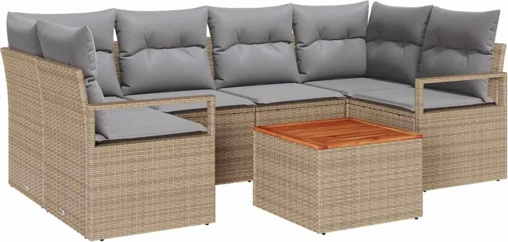vidaXL Set de canapele pentru grădină 7 pcs Beige și gri deschis