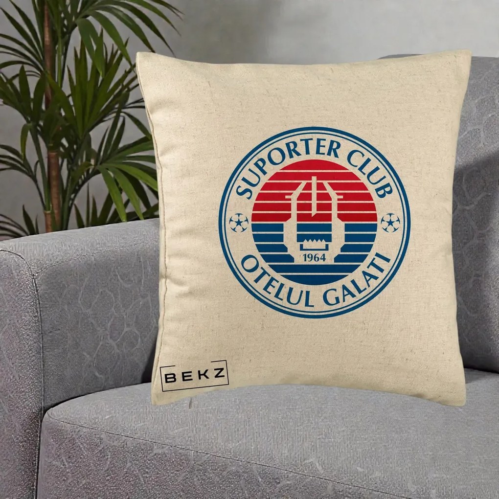 Perna Personalizata Otelul Galati Suporter Club 1964, 40x40 cm, Bej, Husa Detasabila, Perna Inclusa, BEKZ®