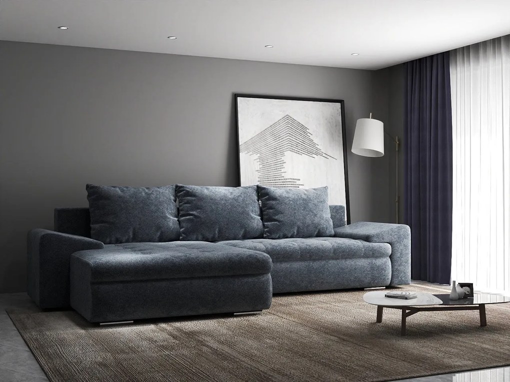 Colțar extensibil dumonde cu ladă de depozitare si sezut confortabil din spuma high-density, Leonardo Euphoria Grafit 260x185 cm