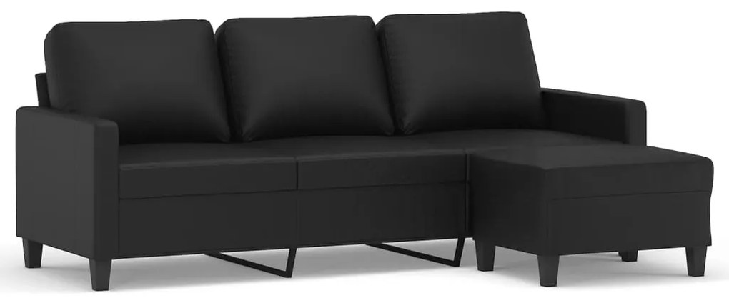 3201024 vidaXL Canapea cu 3 locuri și taburet, negru, 180 cm, piele ecologică