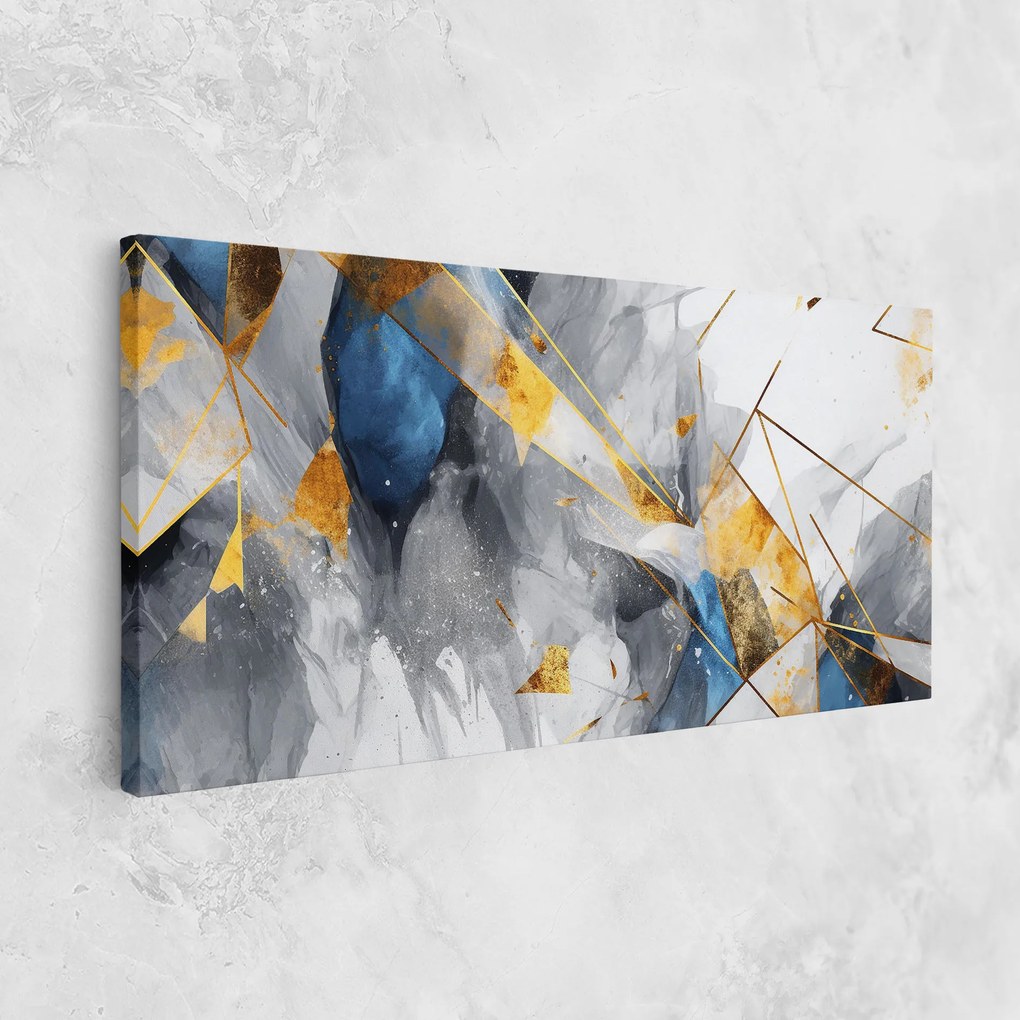 Tablou Canvas, 40x80cm, Dormitor si Living, Abstracte, Abstract cu linii, Abstract Gold Blue Pattern