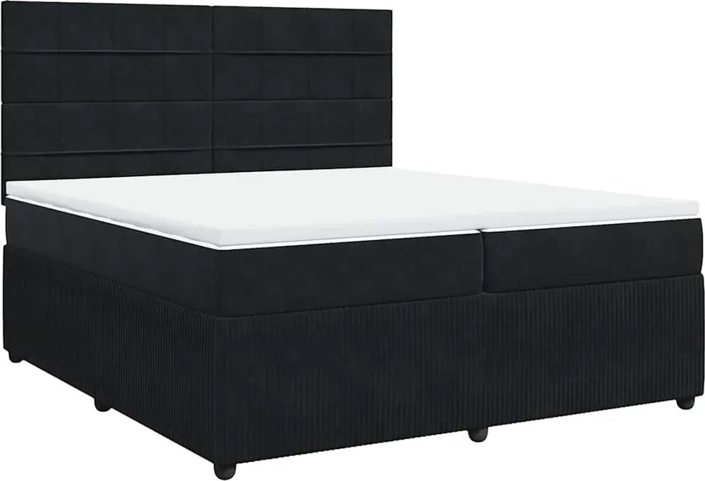 vidaXL Pat box spring cu saltea, negru, 200x200 cm, catifea