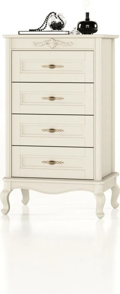 Comodă lemn masiv Seraphia 4 sertare, 63 × 46 × 107 cm - Vanilla