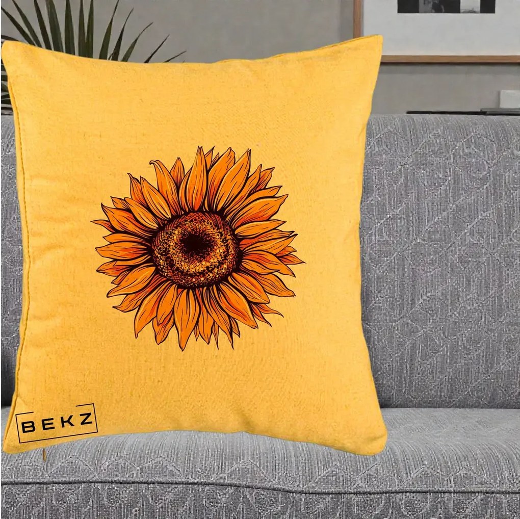 Perna Decorativa Floarea Soarelui Vibranta, 40x40 cm, Galben, Husa Detasabila, Perna Inclusa, BEKZ®