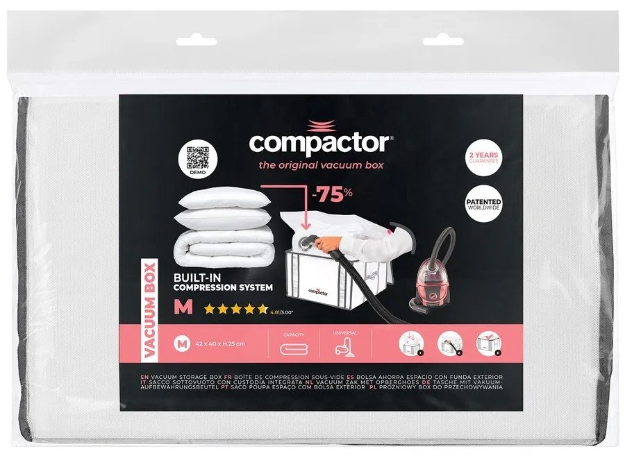 Cutie de depozitare pentru haine din material textil cu vacuum/cu pereți întăriți 42x25x25 cm Life – Compactor