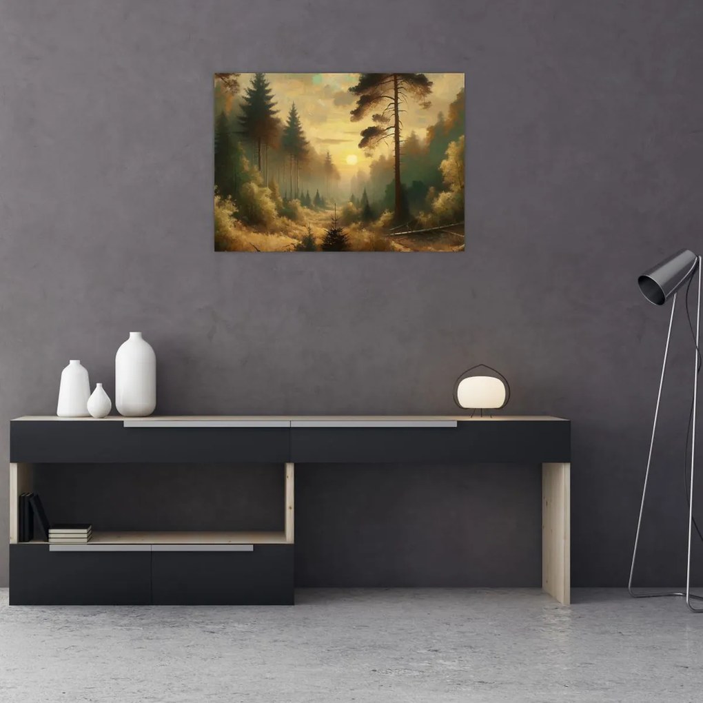 Tablou - Soare strălucind prin pădure (70x50 cm)