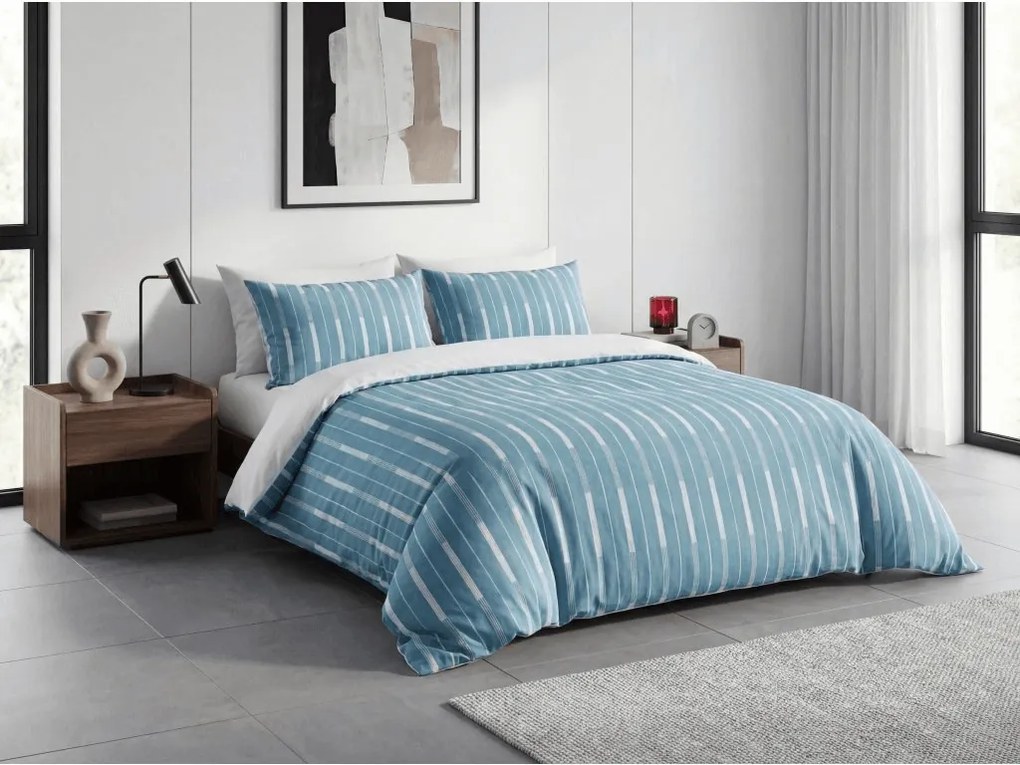 Lenjerie de pat microflanel STRIPELLE albastru Dimensiune lenjerie de pat: 2 buc 70 x 90 cm | 200 x 220 cm