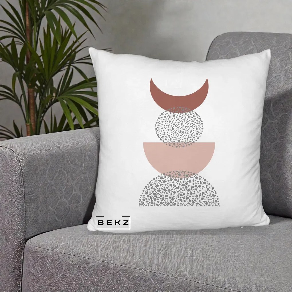 Perna Decorativa Boho Luna Plina si Forme Punctate, 40x40 cm, Alb Pufos, Husa Detasabila, Perna Inclusa, BEKZ®