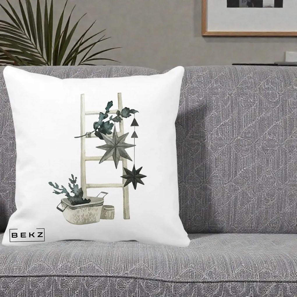 Perna Decorativa Scara Scandinavica cu Stele, 40x40 cm, Alba Mata, Husa Detasabila, Perna Inclusa, BEKZ®