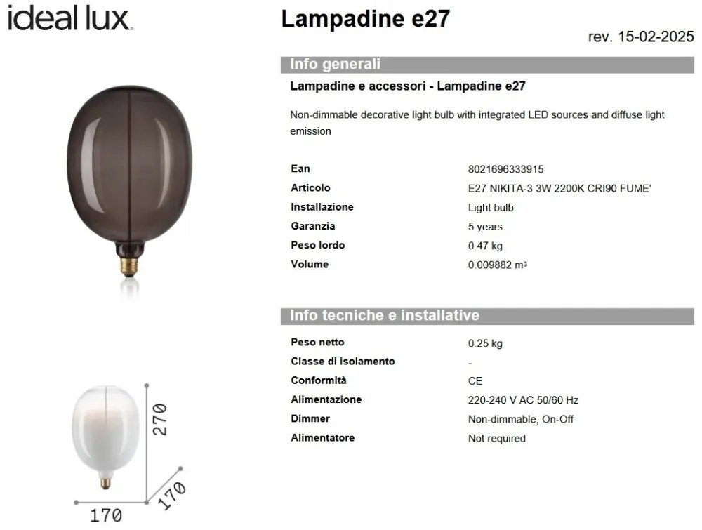 Bec LED Decorativ, E27 Nikita-3 3w 2200K cri90, Fumuriu