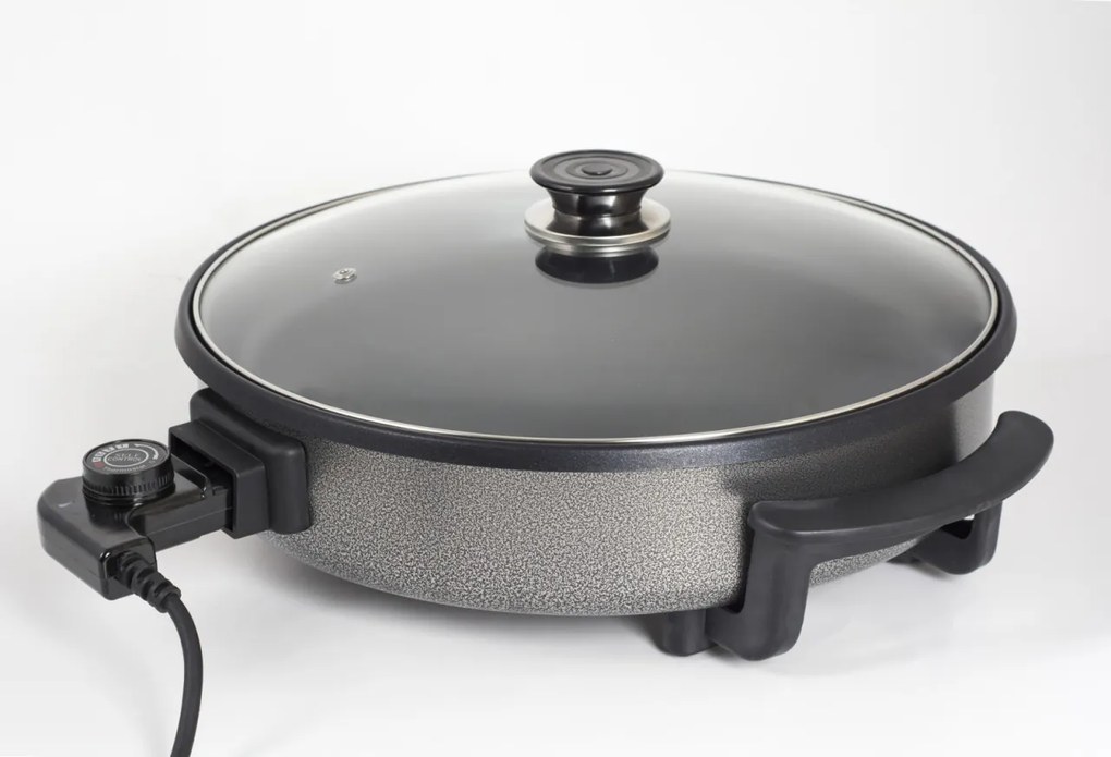 Tigaie electrica rotunda ZİLAN ZLN7870, pizza grill, diametru 38 cm, 1500 W, capac sticla, material non stick