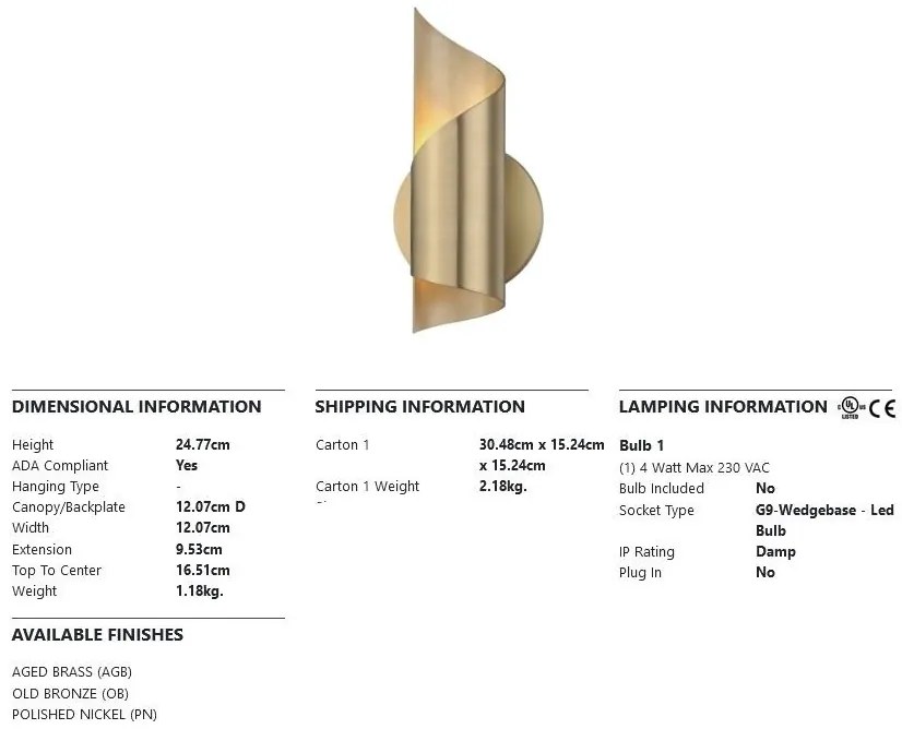 Aplica de perete design modern EVIE, alama antichizata