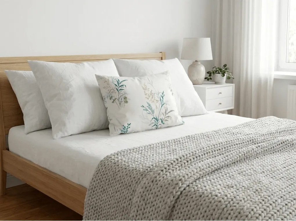 Fata de perna din microflanel VERDELLE 40x50 cm, alb-verde