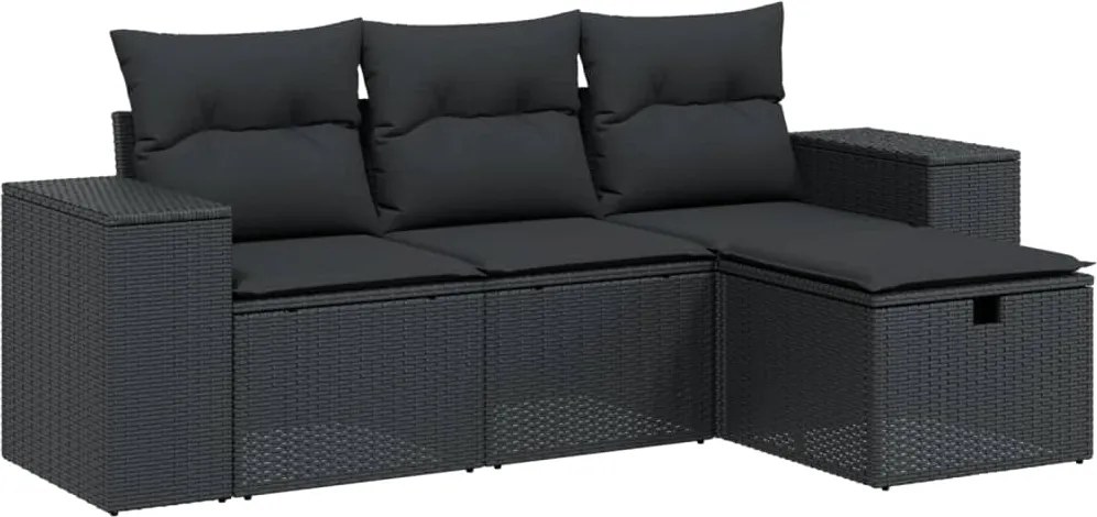 vidaXL Set mobilier de grădină cu perne, 4 piese, negru, poliratan