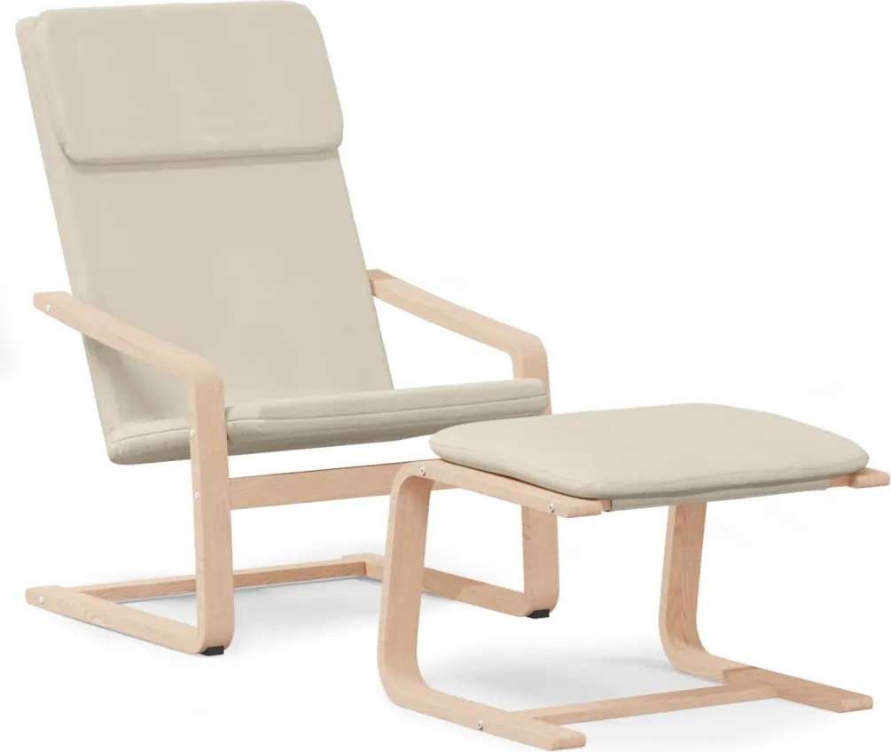 vidaXL Scaun de relaxare cu taburet, crem, textil