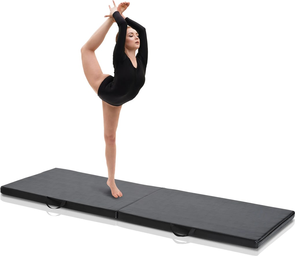 HOMCOM Tapet de Gimnastică Pliabil, Tapet Fitness Gros de 5 cm și Antialunecare, 180x60x5 cm, Negru | Aosom Romania