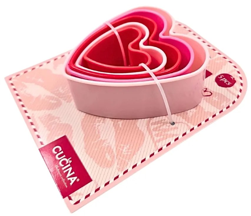 Set 5 forme, inimioare, pentru prăjituri, culoarea roz, diferite mărimi