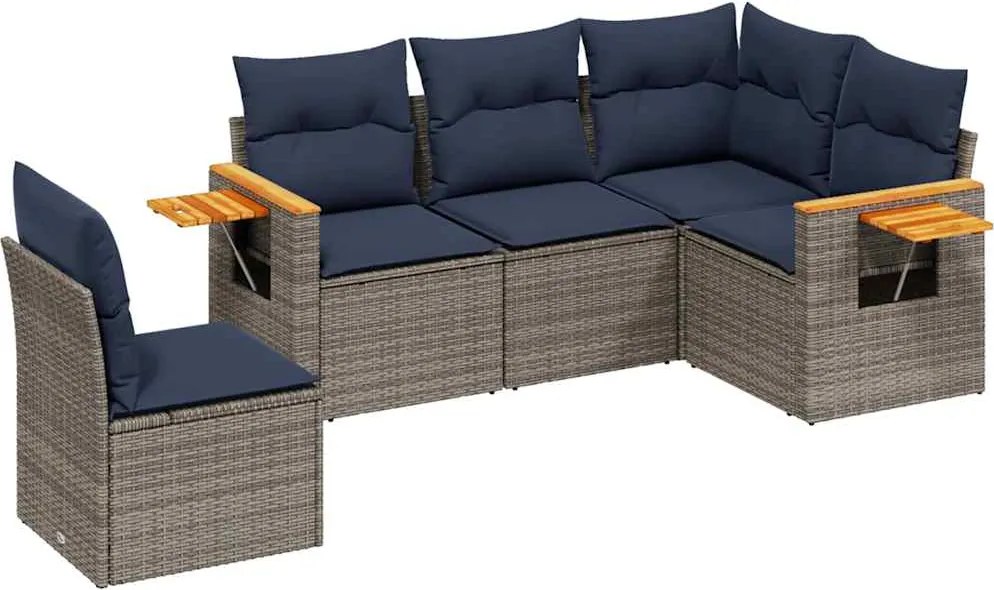 vidaXL Set canapea de grădină cu perne, 5 piese, gri, poliratan