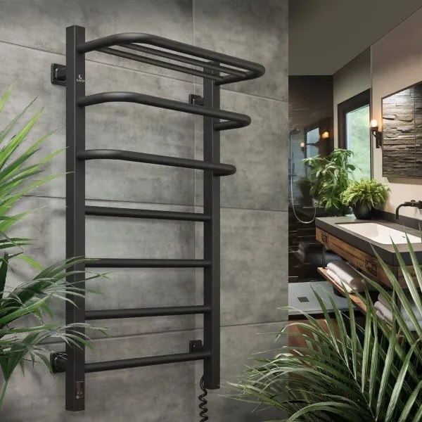 Radiator electric de baie cu termostat FORTIS 350W/230V 80,6 cm IP44 negru dreapta