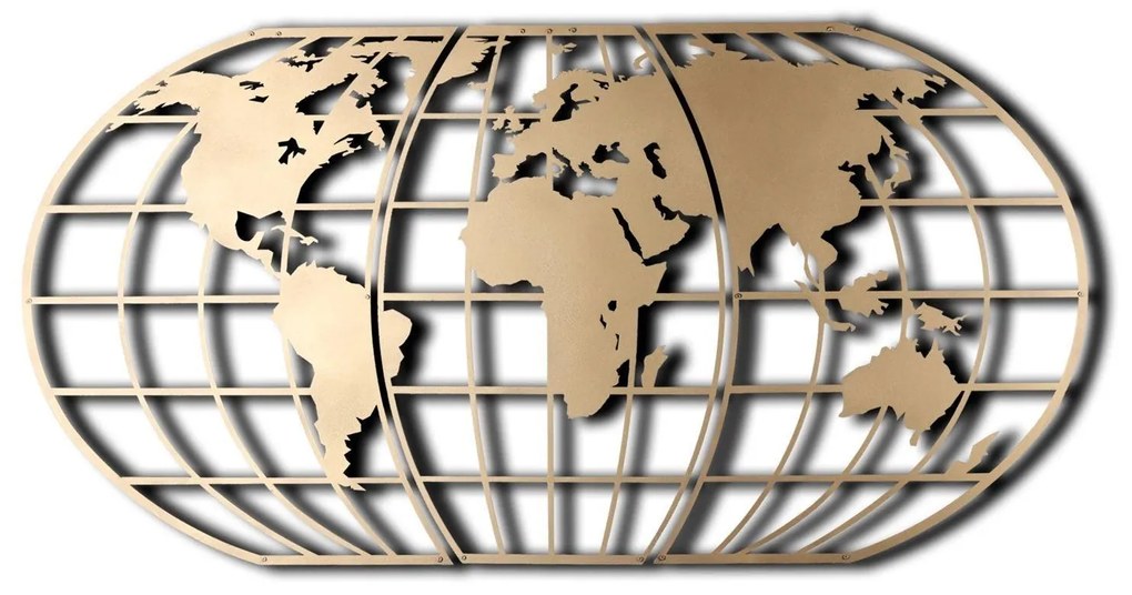 Decoratiune de perete Metal World Map Globe Led - Gold, Aur, 120x1x60 cm