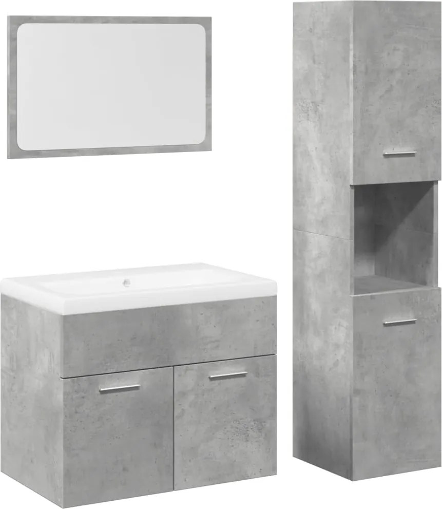 vidaXL Set mobilier de baie, 4 piese, gri beton, lemn compozit