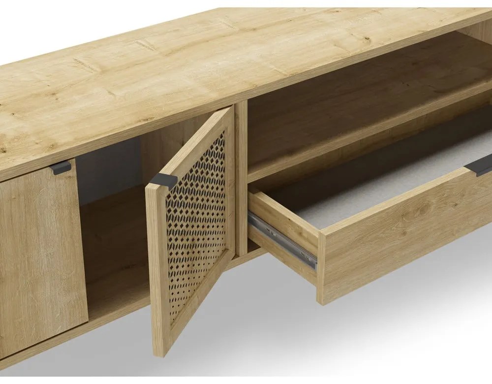 Masă TV în culoare naturală cu aspect de lemn de stejar 160x50 cm Inca – Marckeric