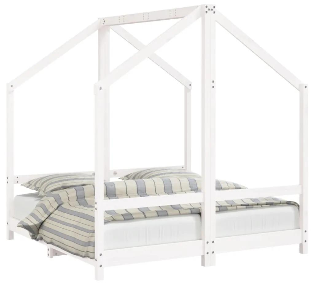 3200593 vidaXL Cadru de pat pentru copii, alb, 2x(70x140) cm, lemn masiv pin