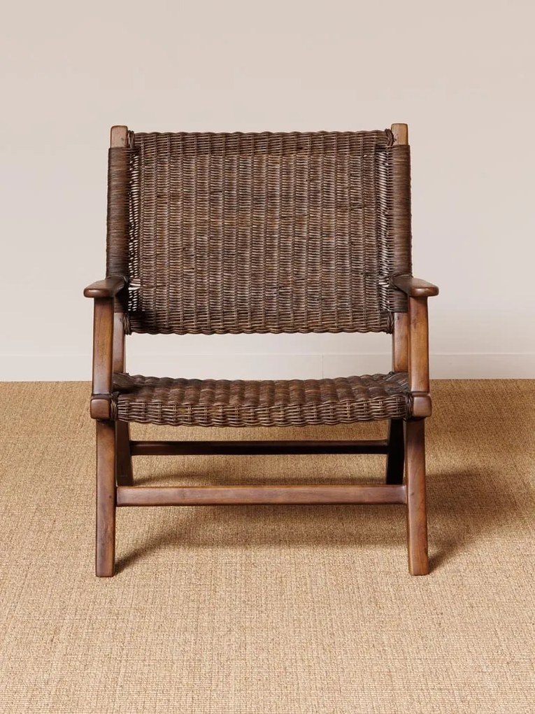 Scaun dining, maro, din rattan si lemn de tec, Otis
