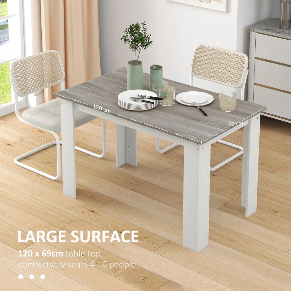 HOMCOM Masă Modernă de Dining pentru 4-6 Persoane 120x69x75 cm Gri și Alb | Aosom Romania