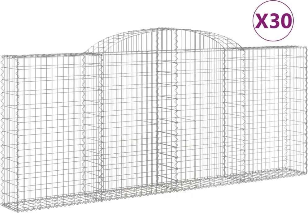 vidaXL Coșuri gabion arcuite 30 buc, 300x30x120/140 cm fier galvanizat