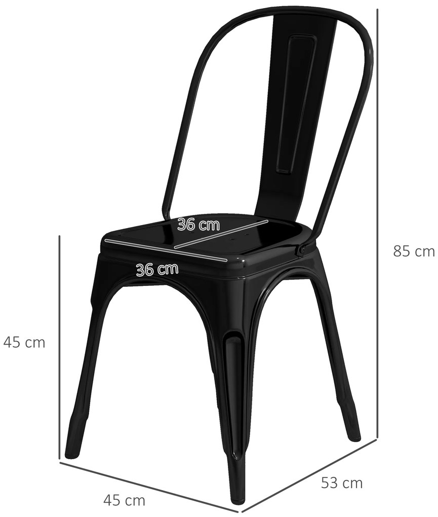 HOMCOM Set 4 Scaune Industriale pentru Masă, Oțel Rezistent, Stivuibile, cu Spătar Confortabil, Negru | Aosom Romania