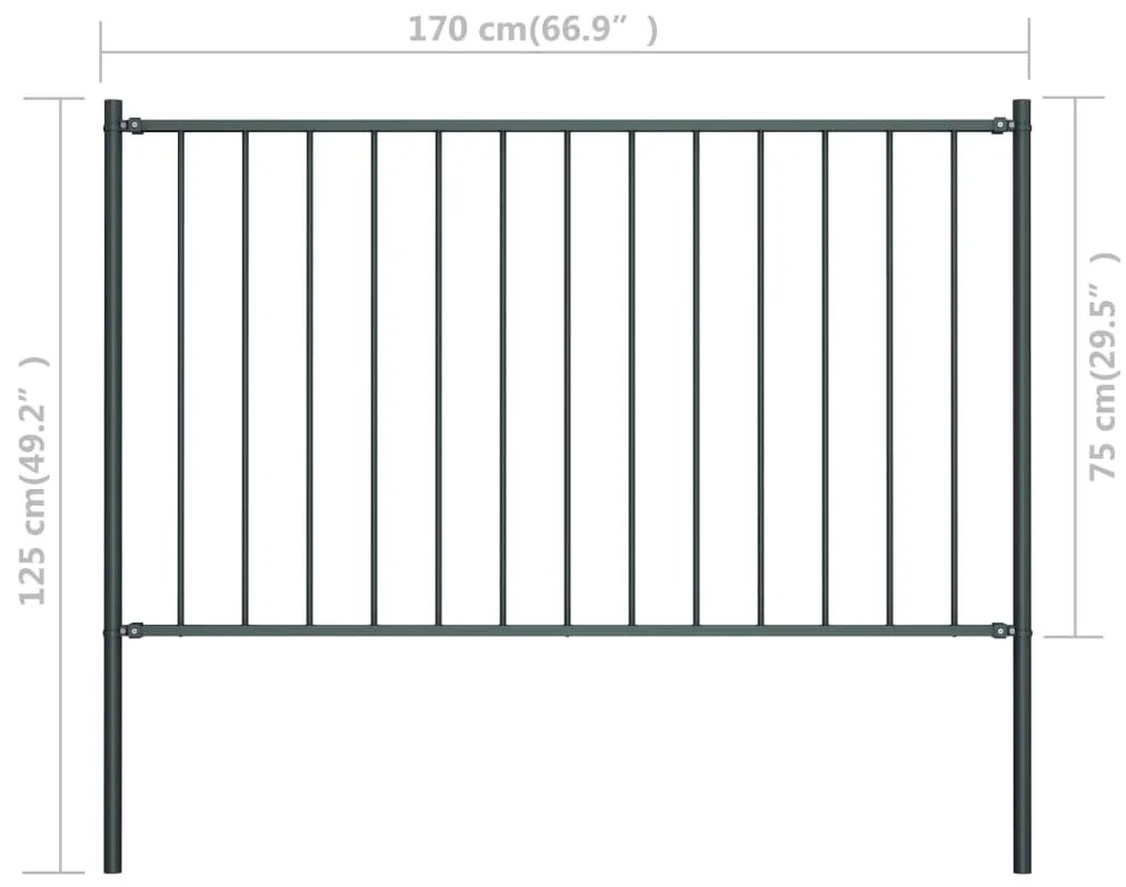 Panou de gard cu stalpi, antracit, 1,7 x 0,75 m, otel 1, Antracit, 1.7 x 0.75 m