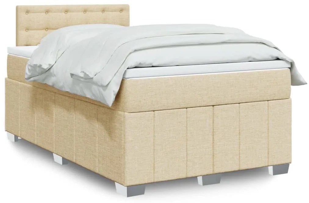 vidaXL Pat continental cu saltea, crem, 120x190 cm, textil