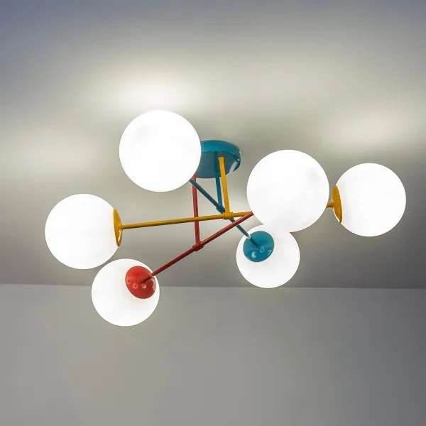 Lustră aplicată MOON, 6x E27/15W/230V, turcoaz/galben/roșu