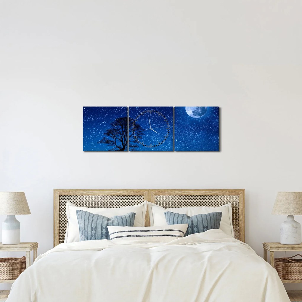 Tablou - Lupul urlând la lună (cu ceas) (90x30 cm)