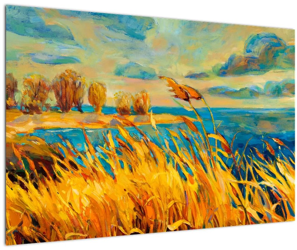 Tablou - Apus de soare peste lac, pictură acrilică (90x60 cm)