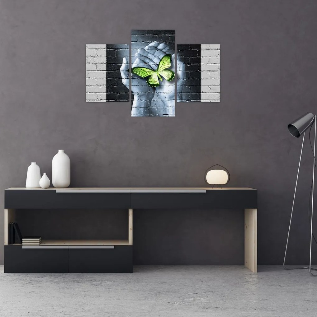 Tablou - Fluture verde în perete (90x60 cm)