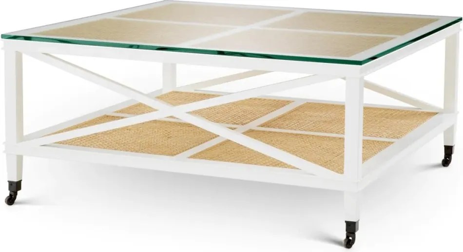 Masuta de cafea LUX, Lemn, Rattan, Bahamas alb