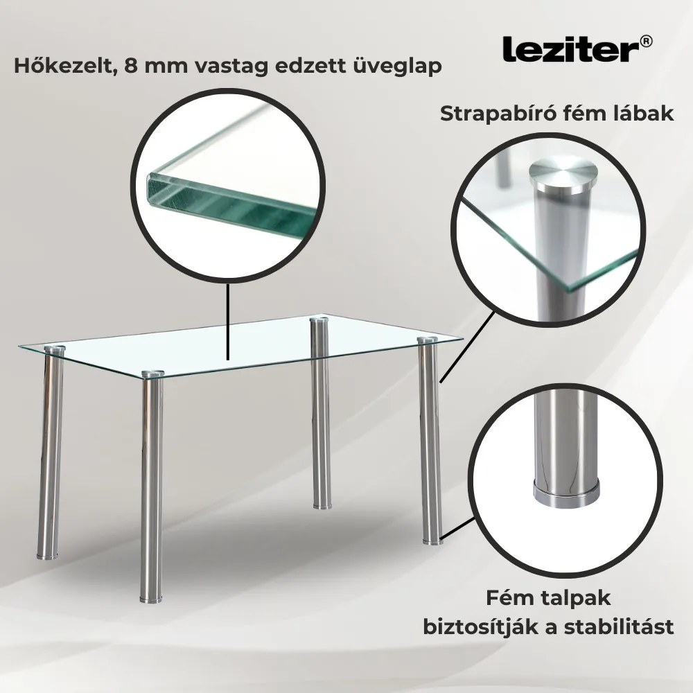 Masă de dining pătrată Berna 140 cm din sticlă transparentă