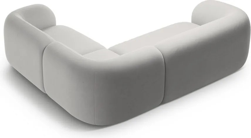 Colțar gri deschis cu tapițerie din catifea (cu colț pe partea dreaptă/în formă de ”L”) Kate – Micadoni