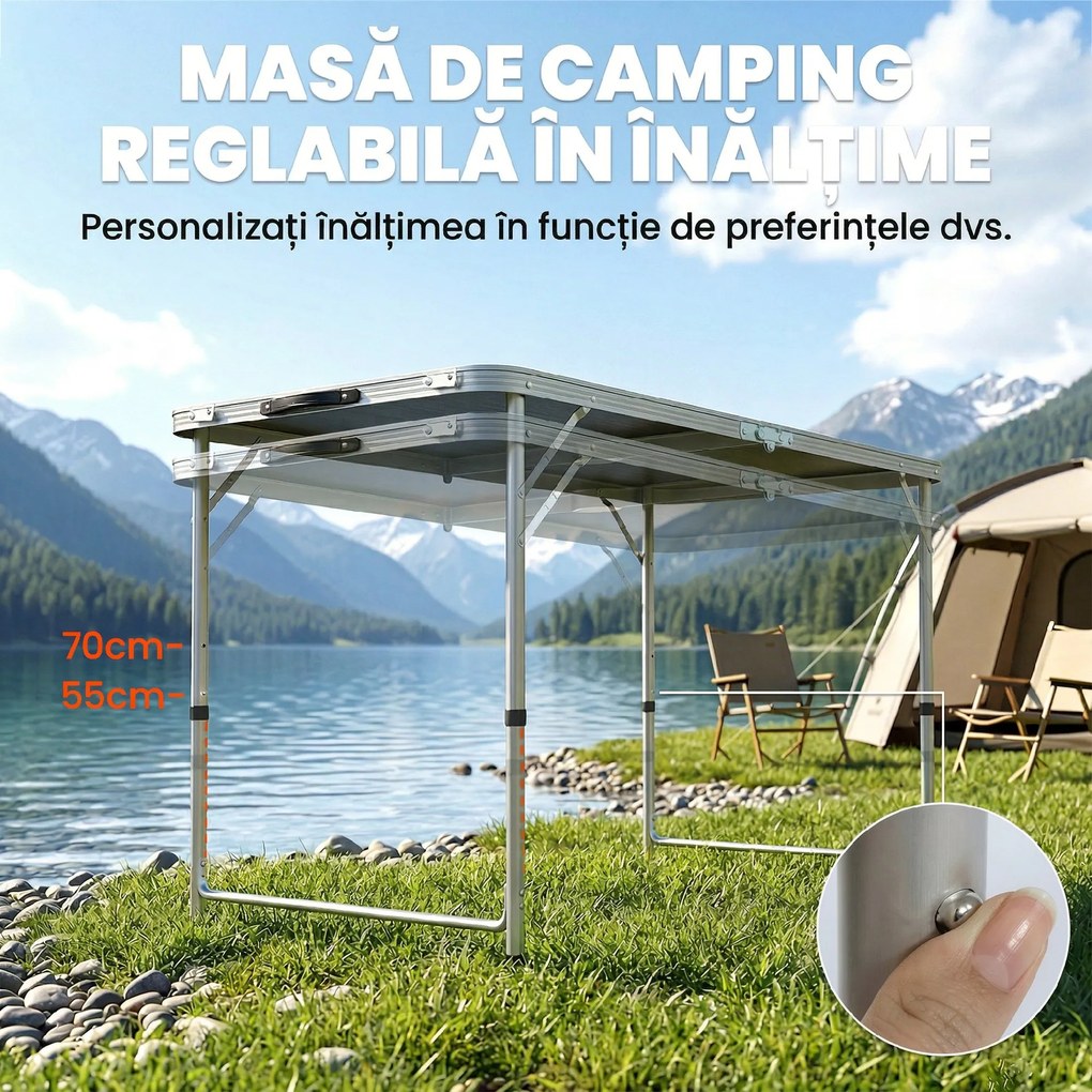Outsunny Set Masă de Camping Pliabilă cu 4 Scaune, Masă de Picnic Reglabilă pe Înălțime, 4 Bănci și Orificiu pentru Umbrelă, din Aluminiu, pentru Picnic, Mare, Grădină, Negru | Aosom Romania