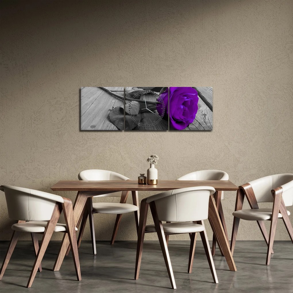 Tablou - Trandafir violet cu tulpina verde (cu ceas) (90x30 cm)