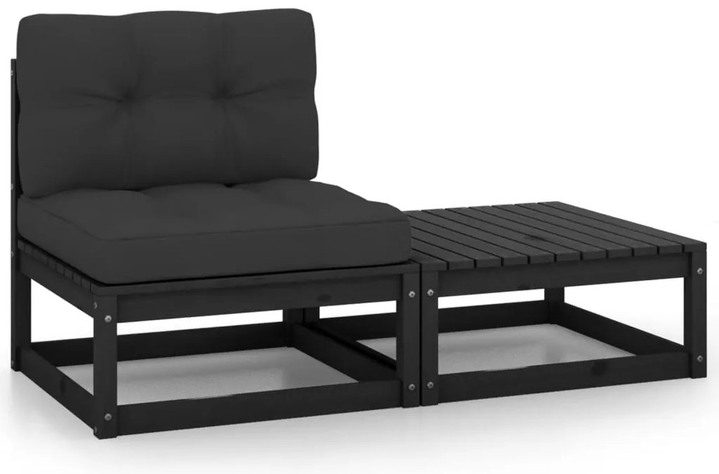 vidaXL Set mobilier grădină cu perne, 2 piese, negru, lemn masiv pin