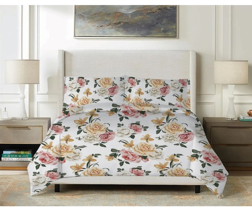 Lenjerie de pat Matex Satin Trandafiri cu crini , 140 x 200 cm, 70 x 90 cm