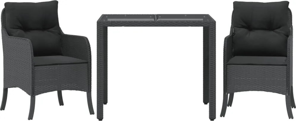 vidaXL Set mobilier de grădină cu perne, 3 piese, negru, poliratan