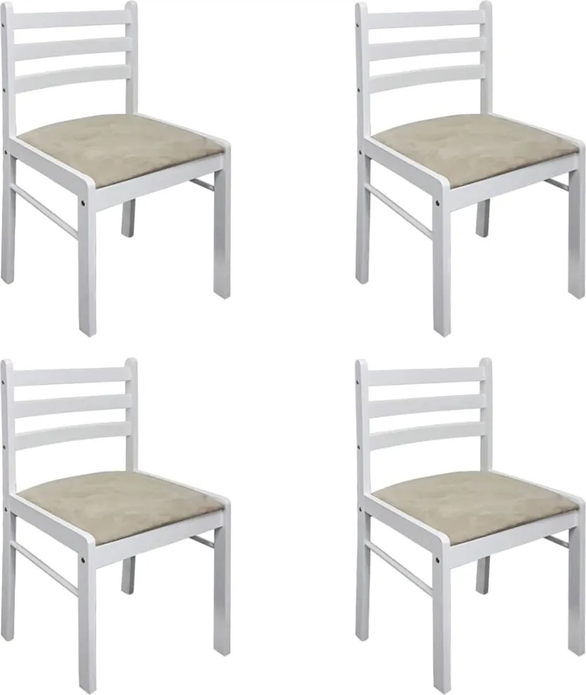 vidaXL Scaune de bucătărie, 4 buc., alb, lemn masiv hevea & catifea