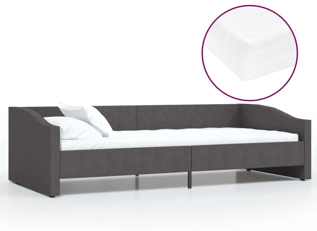 3080426 vidaXL Pat de zi cu saltea, gri închis, 90x200 cm, textil, USB