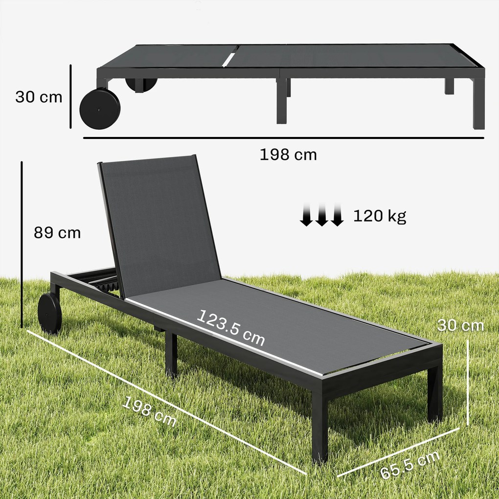 Outsunny Șezlong respirabil pentru grădină cu spătar reglabil în 6 poziții, roți, cadru din aluminiu | Aosom Romania