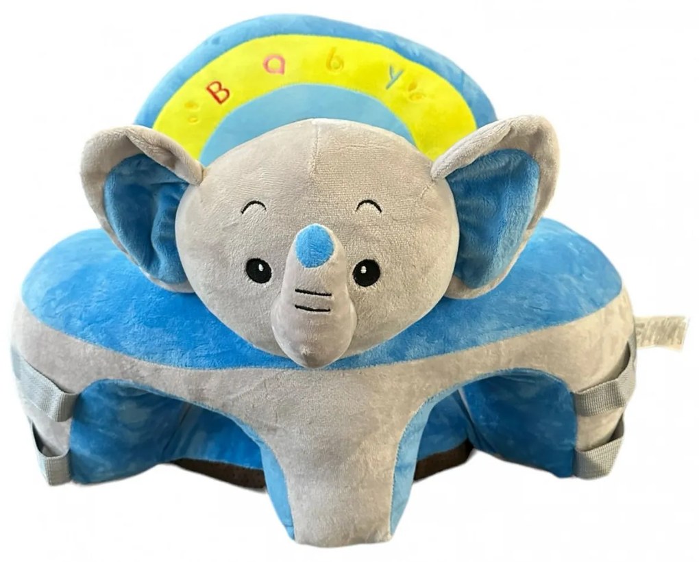 Fotoliu din plus pentru bebelusi cu decupaj pentru picioare, spatar si arcada, Elefantel Albastru, 53 cm, Albastru, FPS-177